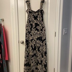 Vintage Ralph Lauren Black and Cream Floral Maxi Dress